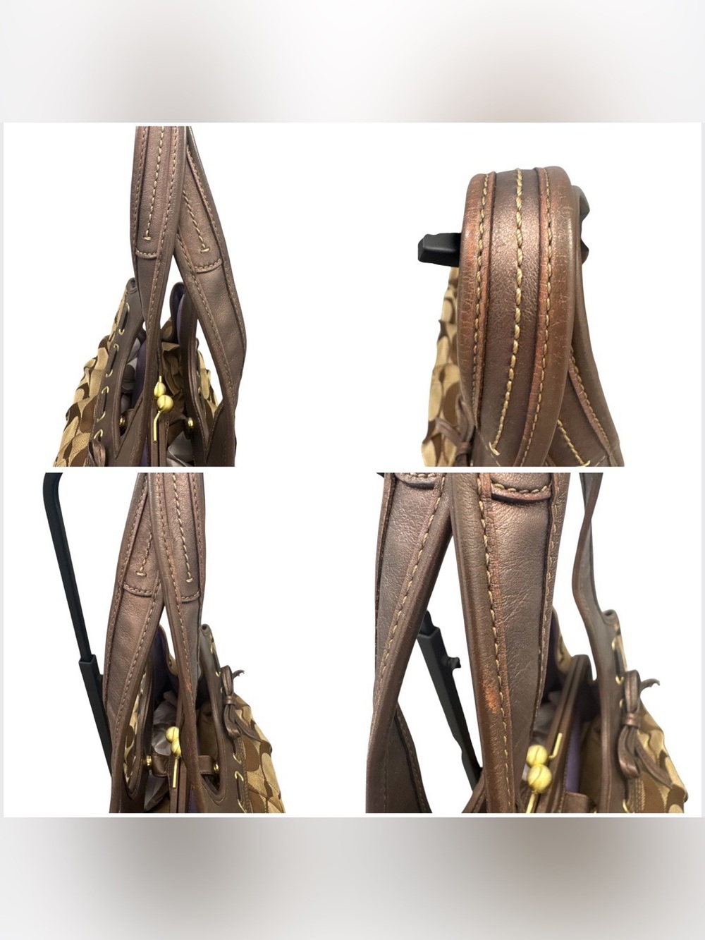 Coach Brown Ergo Pleated Satchel Signature Kisslock Canvas Shoulder Bag **FAIR** - Picture 9 of 16